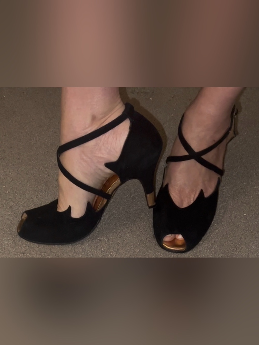 Black Suede Tango Dance Strappy Women's Shoe